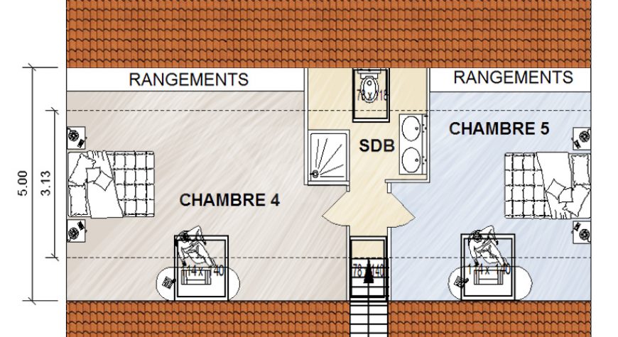 Deux chambres sous combles avec salle de bain commune